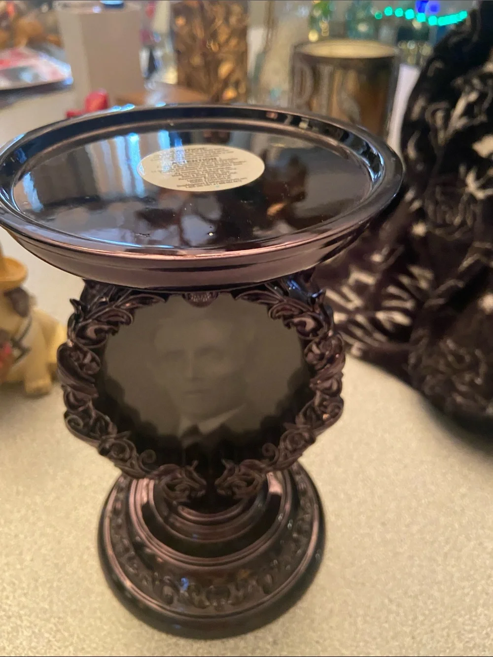 Vintage-Style Decorative Pedestal Candle Holder - Deep Purple